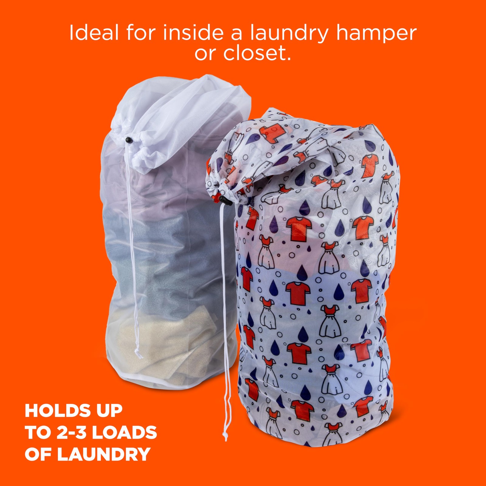 Tide Jumbo Mesh Laundry Bags, 2 12 X 34 Inches, White with Black Accents