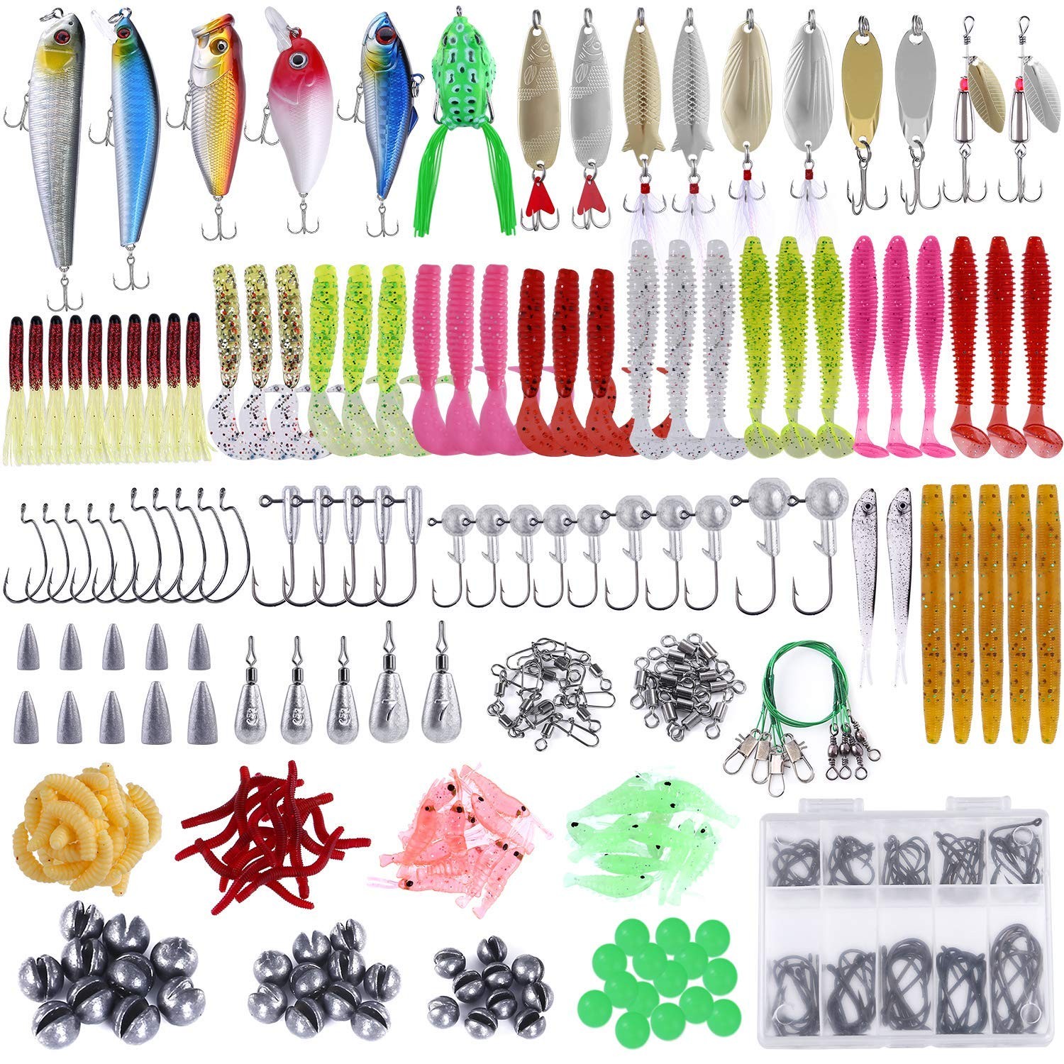 PLUSINNO 302Pcs Fishing Lures, Tackle Box Lures Kit