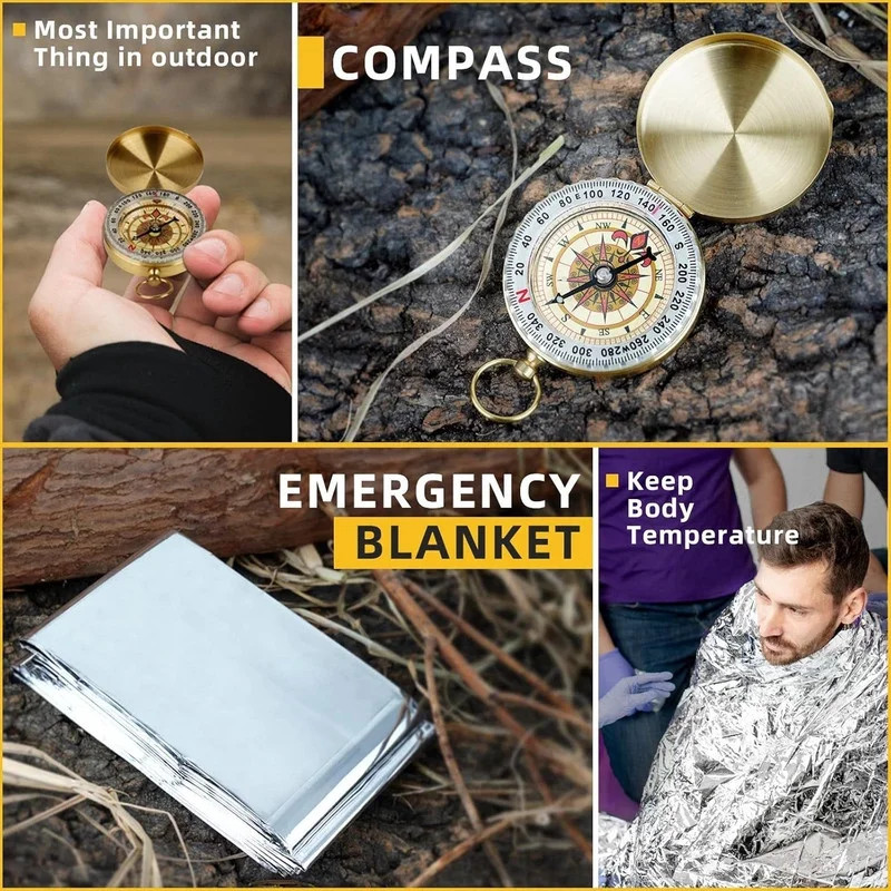 TEIPUERY Survival Kit 57 Pcs Outdoor Emergency Gear Camping