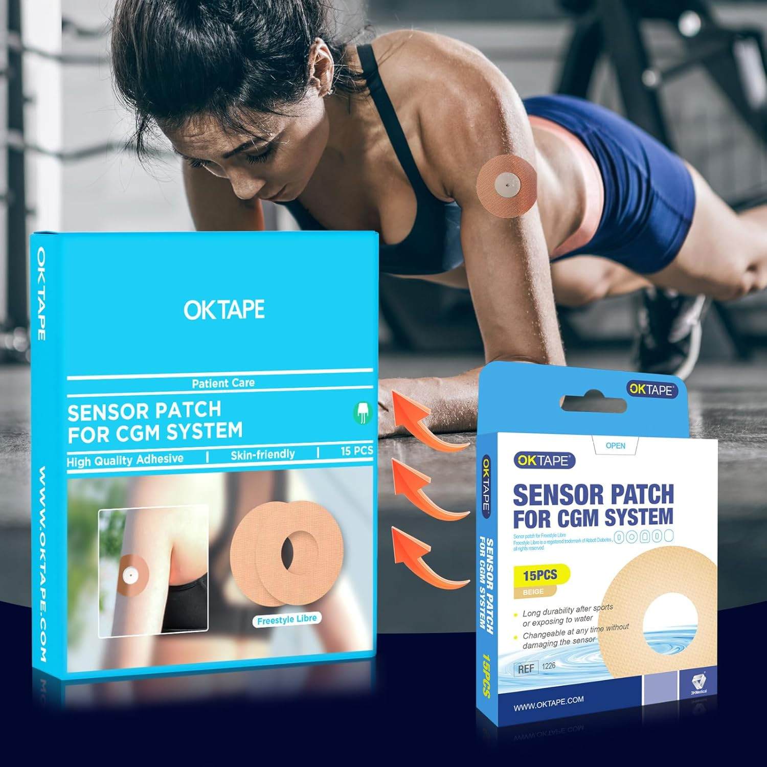 OK TAPE Adhesive Patches for Freestyle Libre 1/2 – 15 PCS, Waterproof & Sweatpro