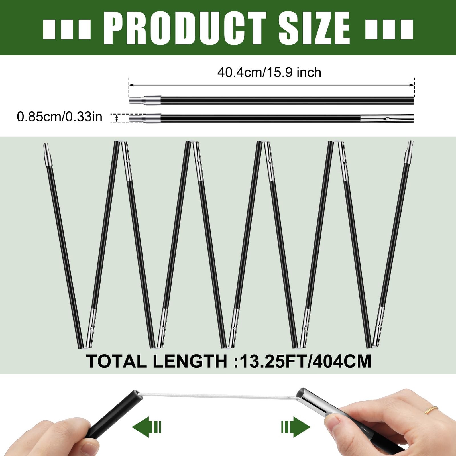 Yaocom 13.25ft 8.5mm Fiberglass Tent Poles Replacement 13.25ft, silver, black