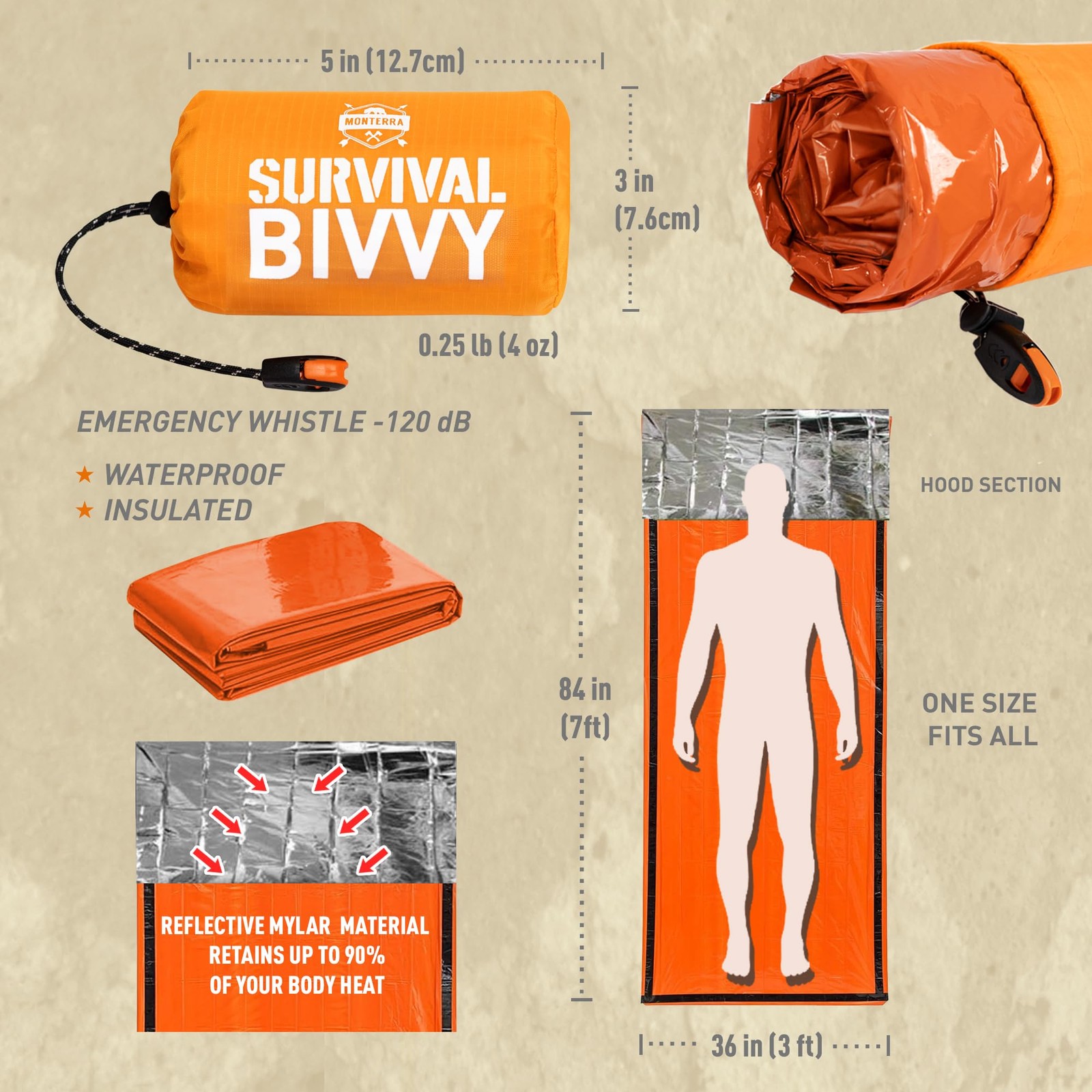 Monterra Emergency Sleeping Bag, Survival Bivvy, 2 Pack, Hiking Orange