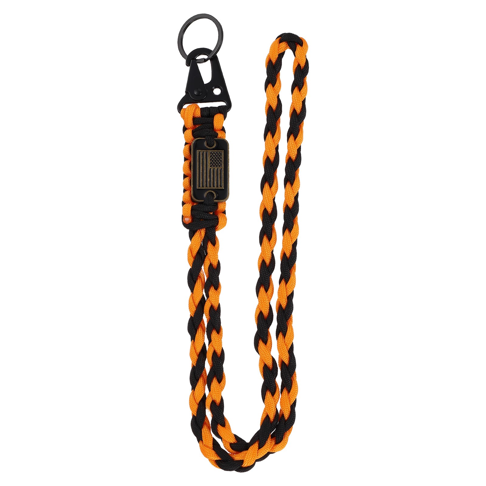 Paracord Lanyard, Strong Lanyard with USA Flag, Orange and Black
