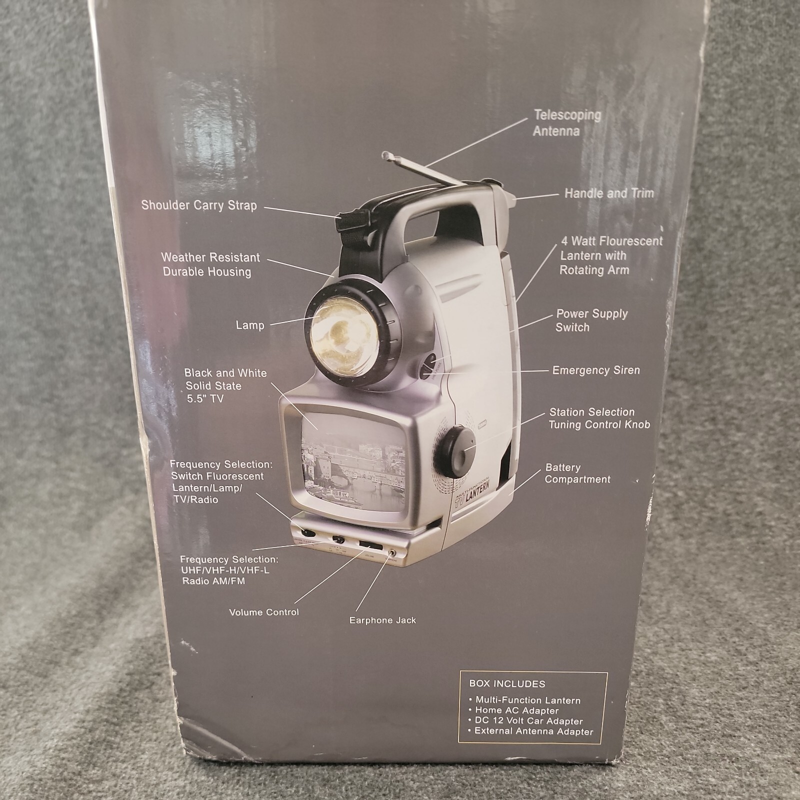 Multi-Function Camping TV Radio Lantern Flashlight Siren AC/Battery NOS