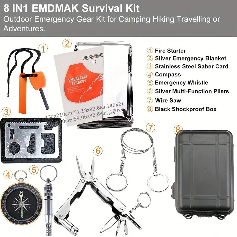 8 Piece Wilderness Survival Kit – Self-Rescue Tools