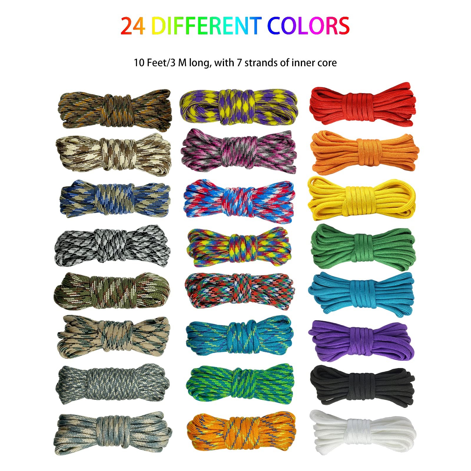 24 Colors Paracord Cord Multifunction Ropes 24 Different