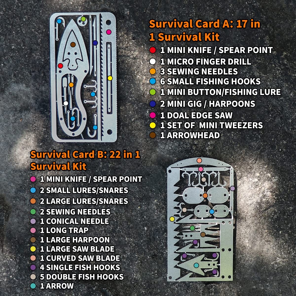 PSKOOK 12 Pcs Survival Multitool Card Emergency Camping Tool Silver-12