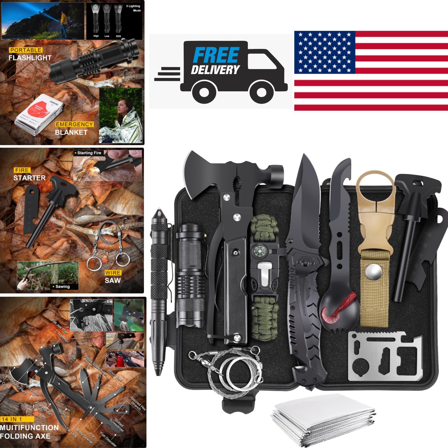 Ultimate Survival Kit 14 in 1 Tactical Tools Waterproof Case for Outdoor Lovers