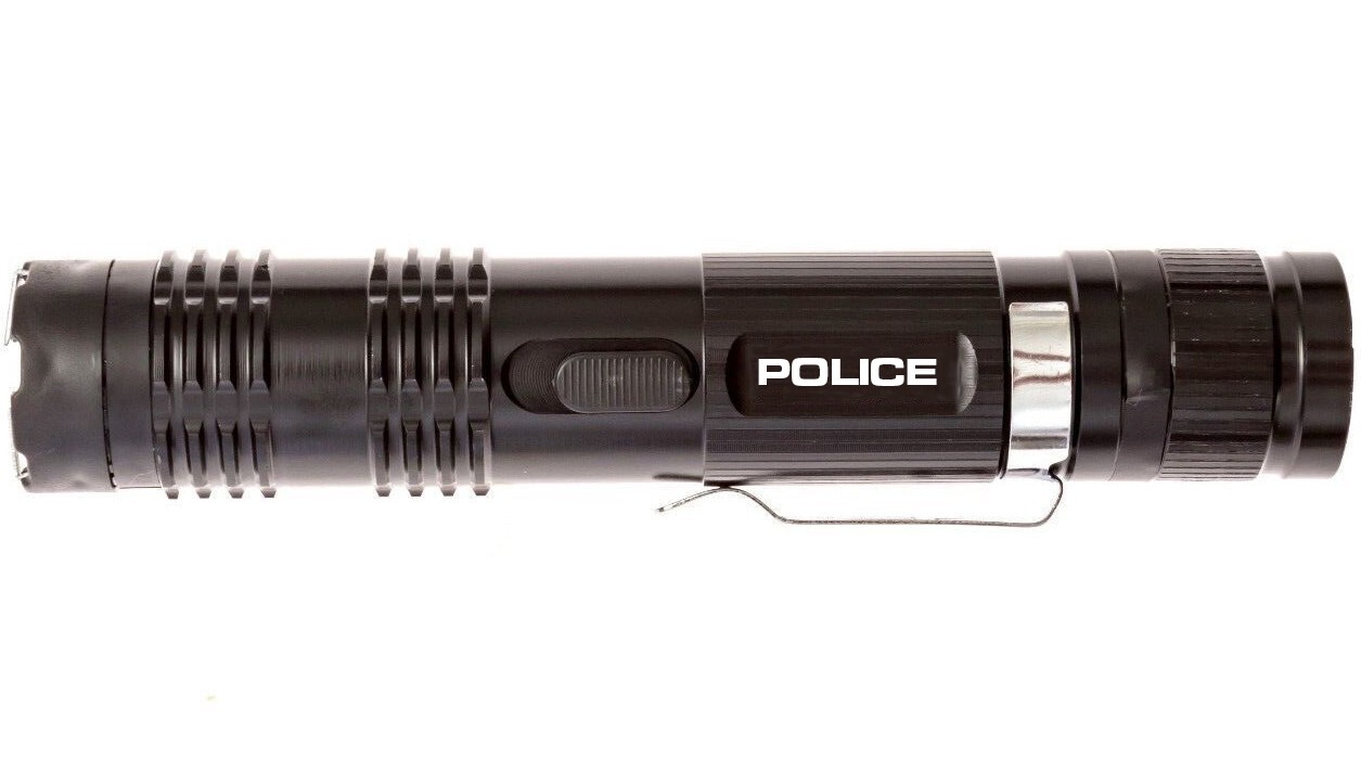 POLICE Stun Gun M12 Max Volt Self Defense Rechargeable LED Flashlight Black