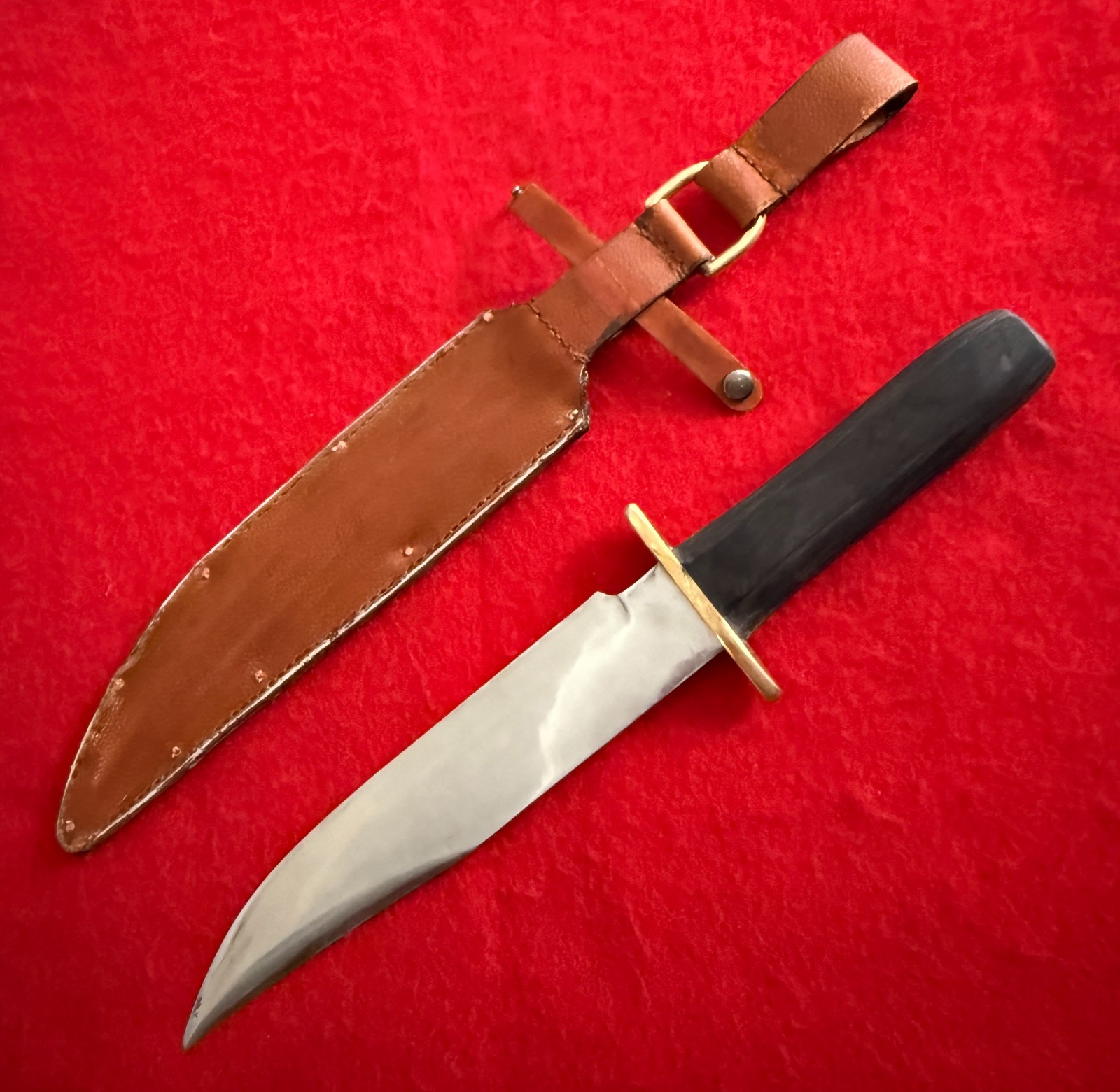 Vintage Bowie Knife Full Tang Brass Guard Wood Handle with Leather Sheath