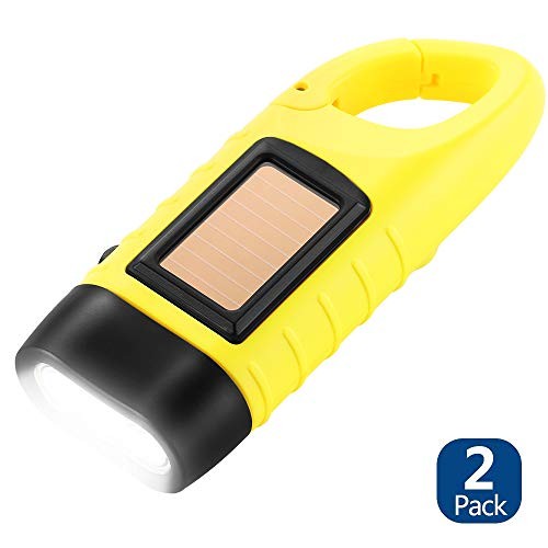 2-Pack Hand Crank Solar Powered Emergency LED Flashlight, Survival Yellow
