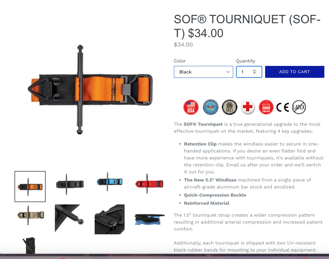 TacMed Solutions SOF® Tourniquet Rescue Orange (SOF-T) New Sealed