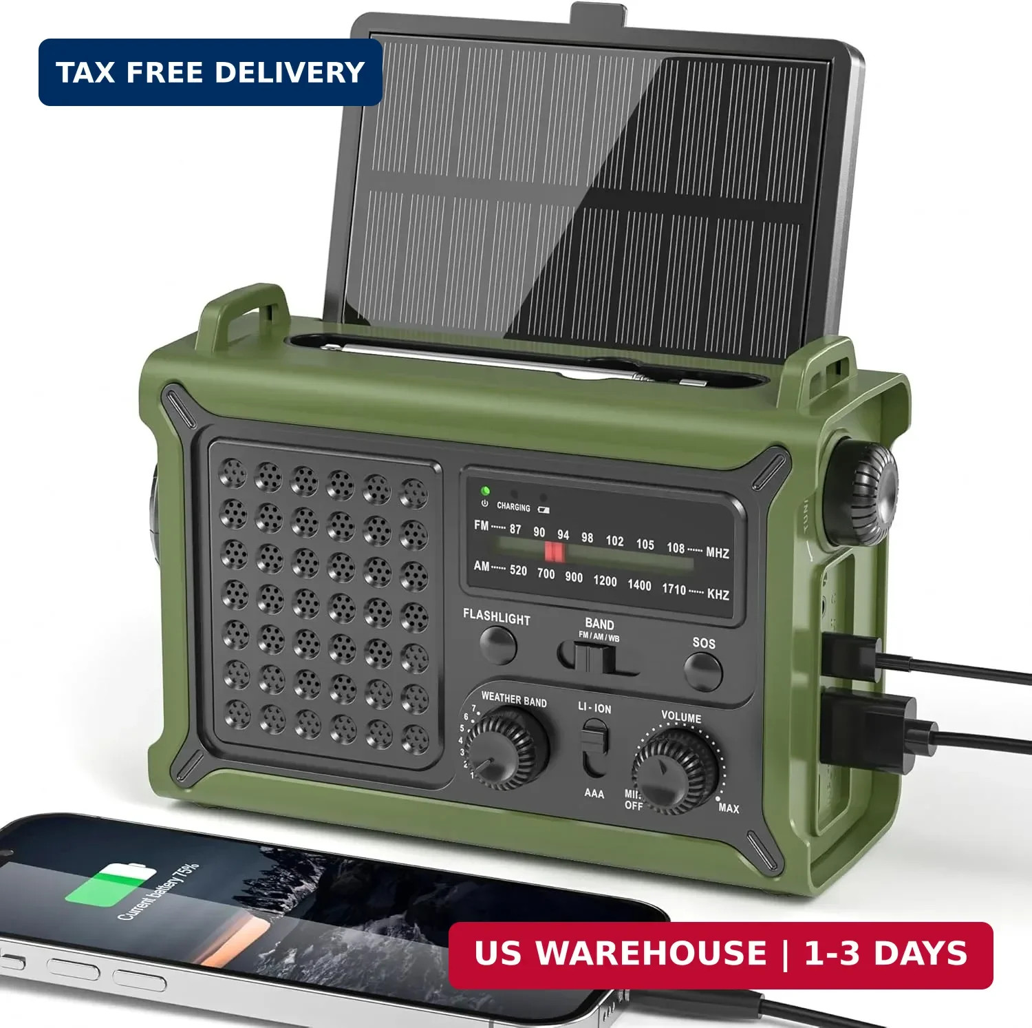 Solar Radio Emergency Hand Crank 12000mAh with Clear Signal, AM FM NOAA Weather