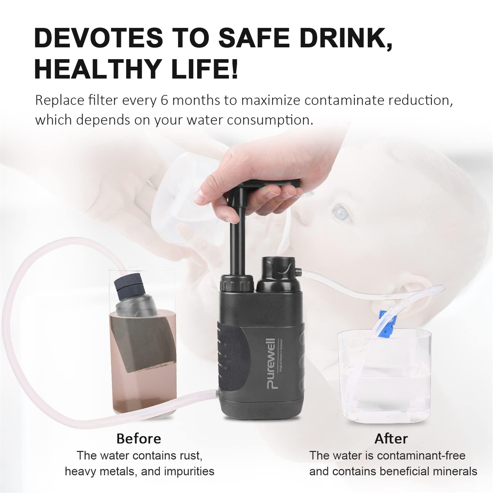 Water Filter Outdoor Survival Portable with Pump for Camping Hiking Trekking …