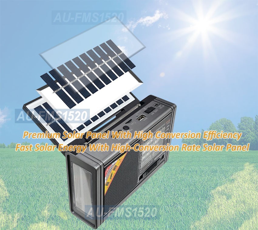 Premium AM/FM/SW Bluetooth Speaker MP3 Player Solar DC 5V Dcell Flashlight
