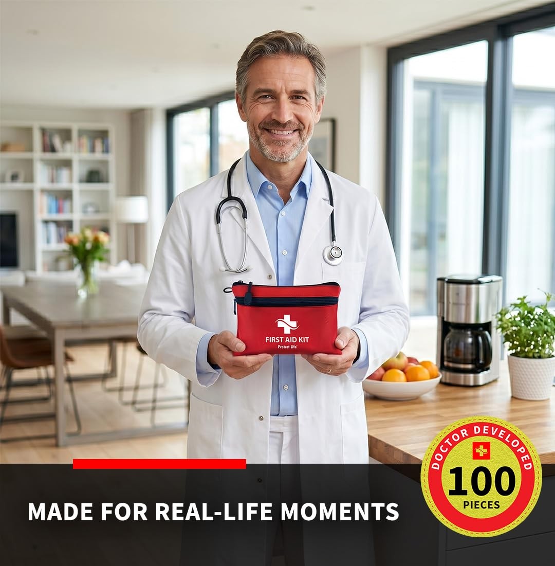 Doctor Developed Mini First Aid Kit, 100 Piece Waterproof Emergency Kit for C…