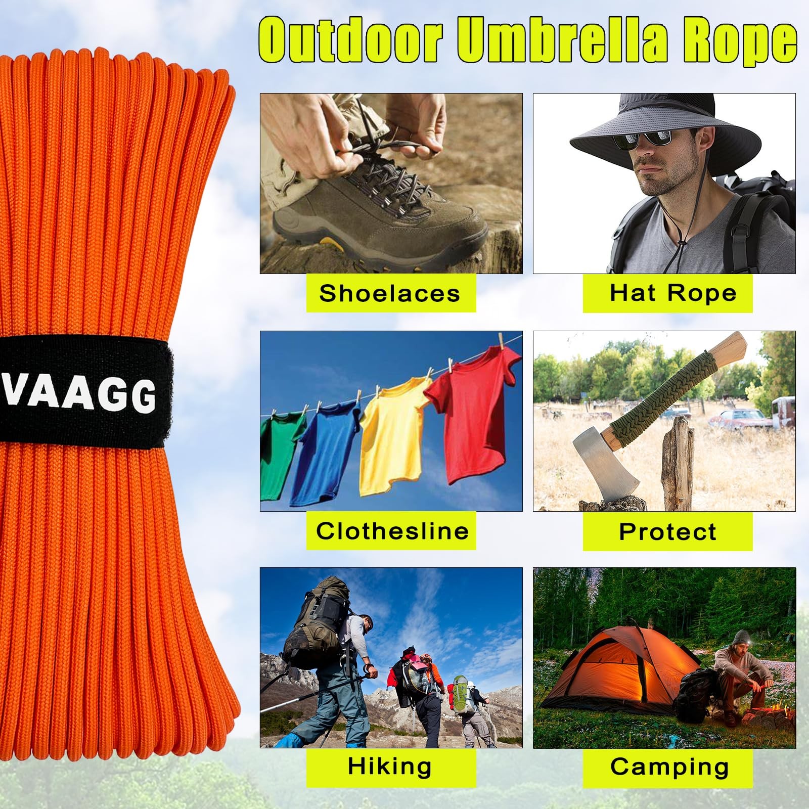 VVAAGG 1000 Orange Paracord100FT Utility Parachute Cord 4mm 100FT,