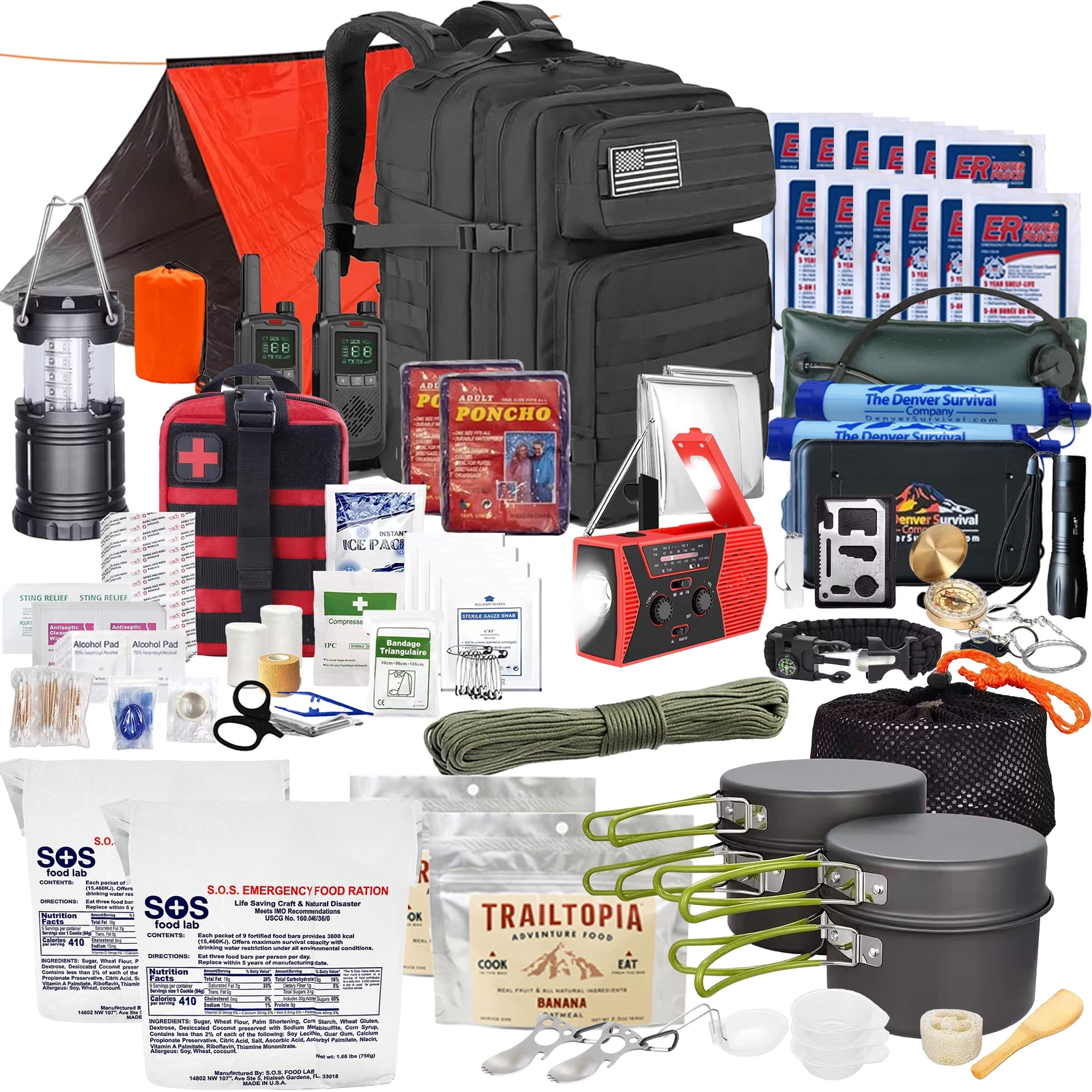 2 Person 72 Hour Bug Out Bag/Emergency Kit/Survival Backpack, Natural Disasters