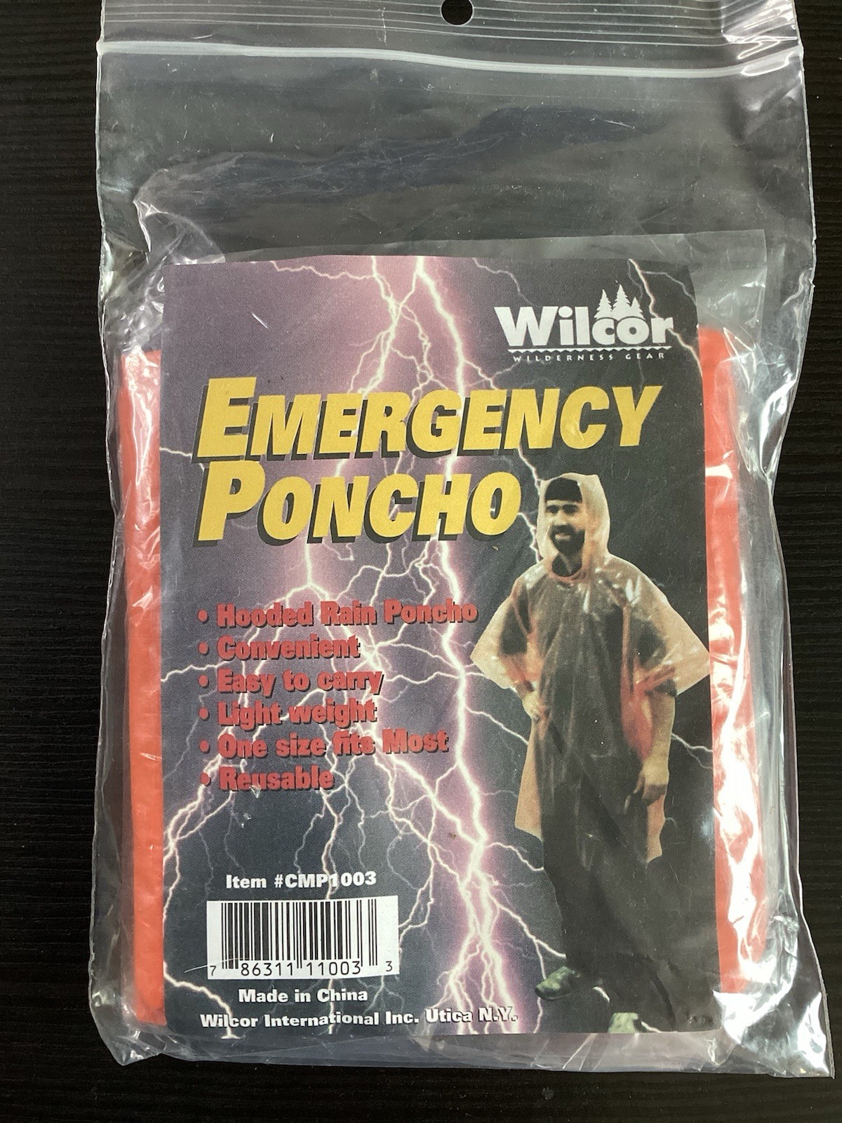 Wilcor Orange Emergency Poncho -One Size Fits Most -Hood -Reusable -Light Weight
