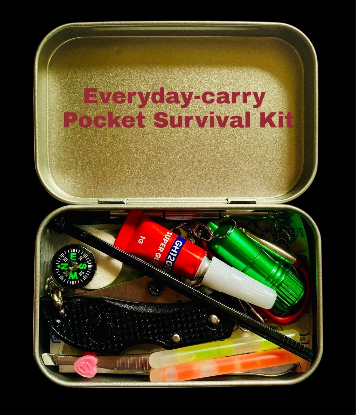 Everyday-carry Pocket Survival Kit: Knife, Flashlight, First-aid, Fire Starter