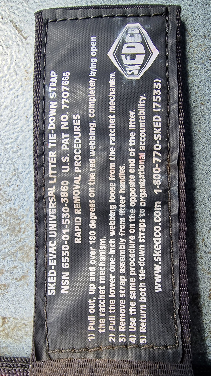 SKEDCO SKED-EVAC™ UNIVERSAL LITTER TIE-DOWN STRAP US Army Black Hawk HMMWV