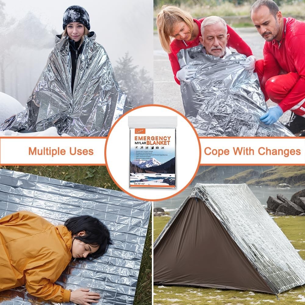 4 Pack 82″x62″ Survival Mylar Thermal Blankets, Emergency