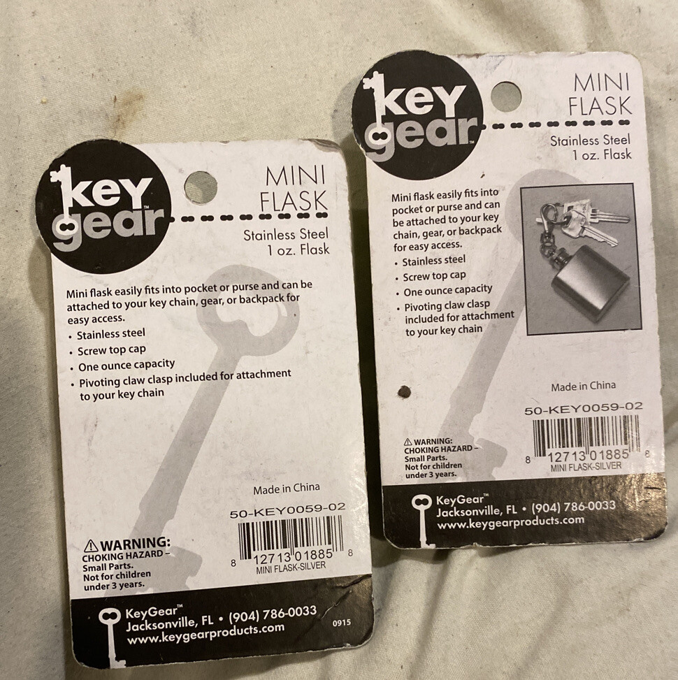 Keygear MINI FLASK w/ KeyChain 1oz Quality Stainless Steel Survival Gear *2-pcs