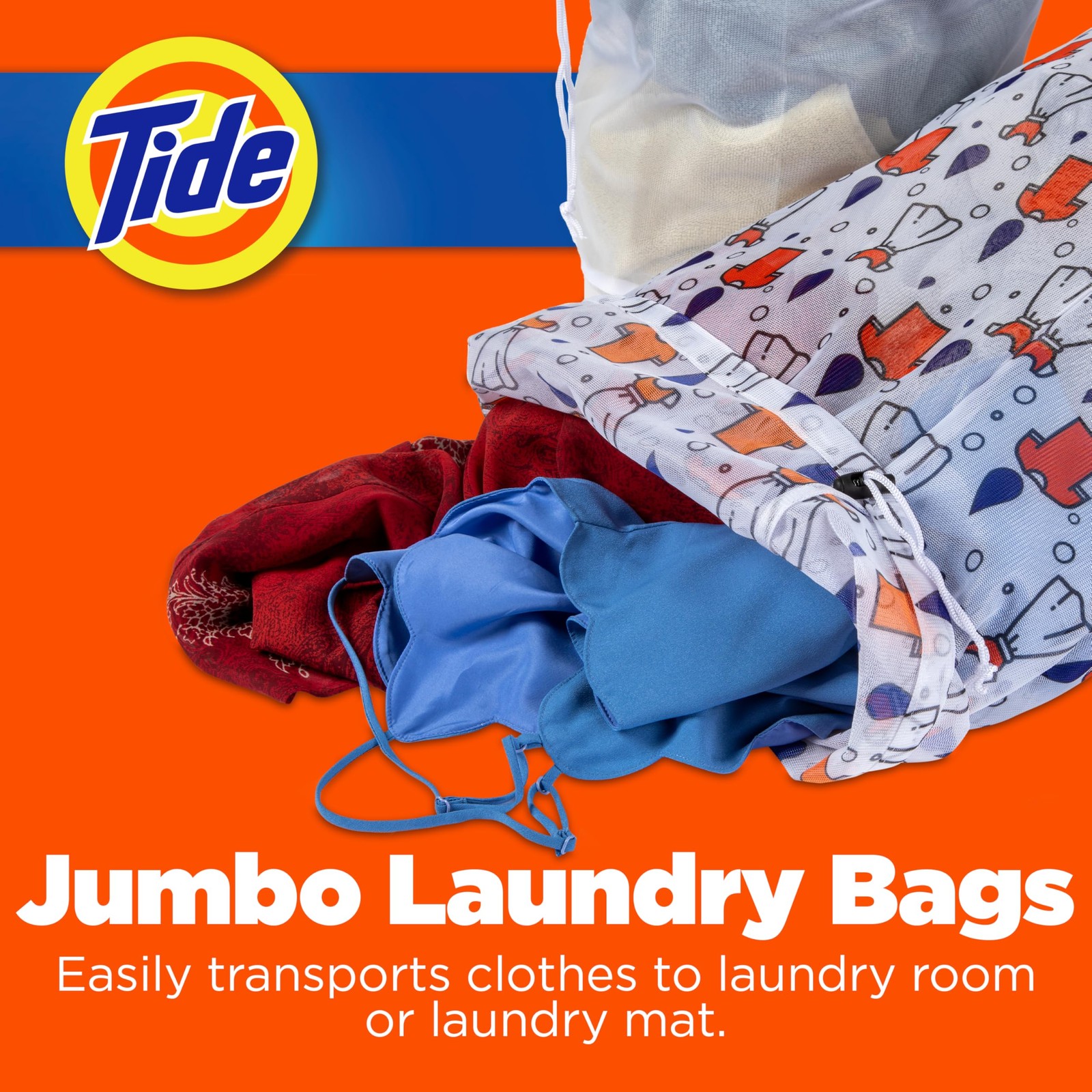 Tide Jumbo Mesh Laundry Bags, 2 12 X 34 Inches, White with Black Accents