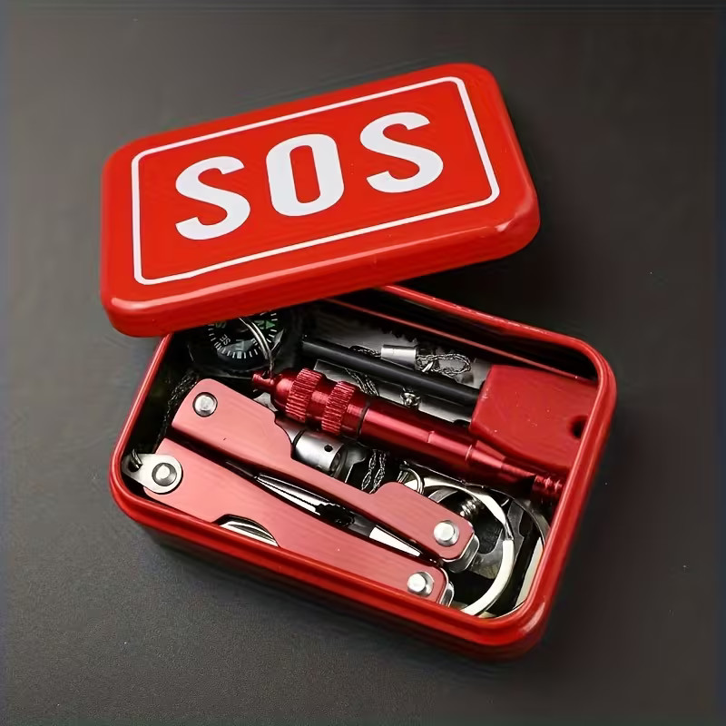 6pcs, Survival Kit SOS Emergency Gear, Set Camping Hiking Multi Tool Compass