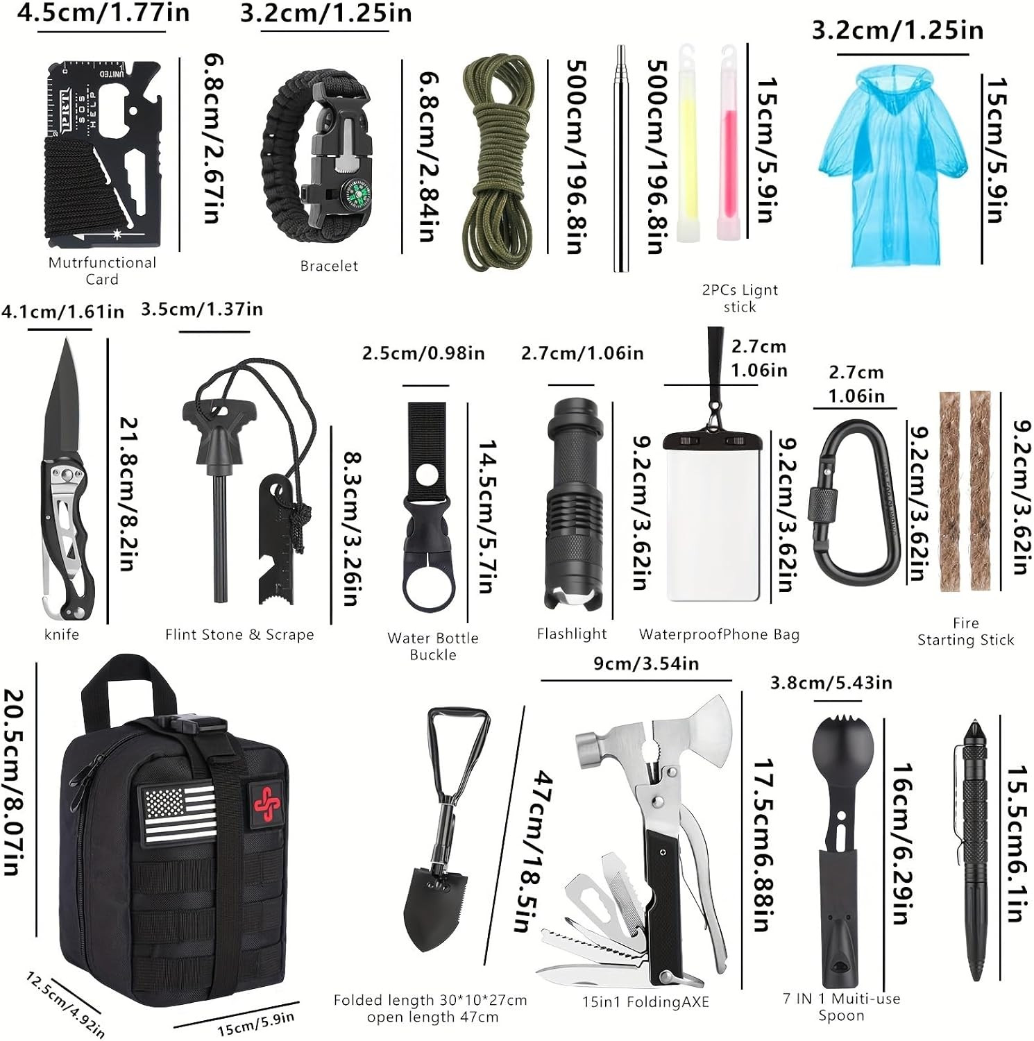 252-Piece Survival Gear Kit with Molle Bag and Emergency Tent for Outdoor Use