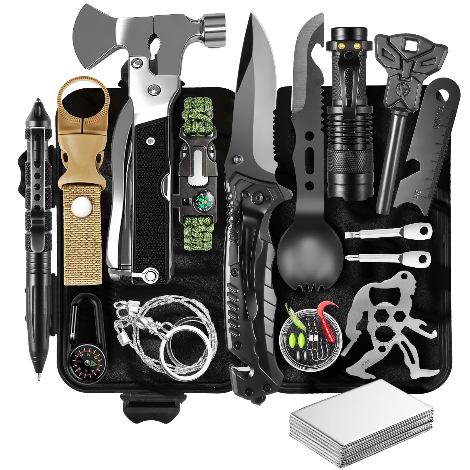 Survival Gear Kit for Men: 27-in-1 Complete Tools & Camping Accessories for H…