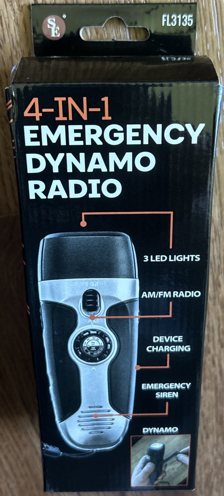 4-IN-1 AM/FM Radio Emergency Dynamo 5.5 Inch & Lanyard 3 LED Alarm USB OUT Siren