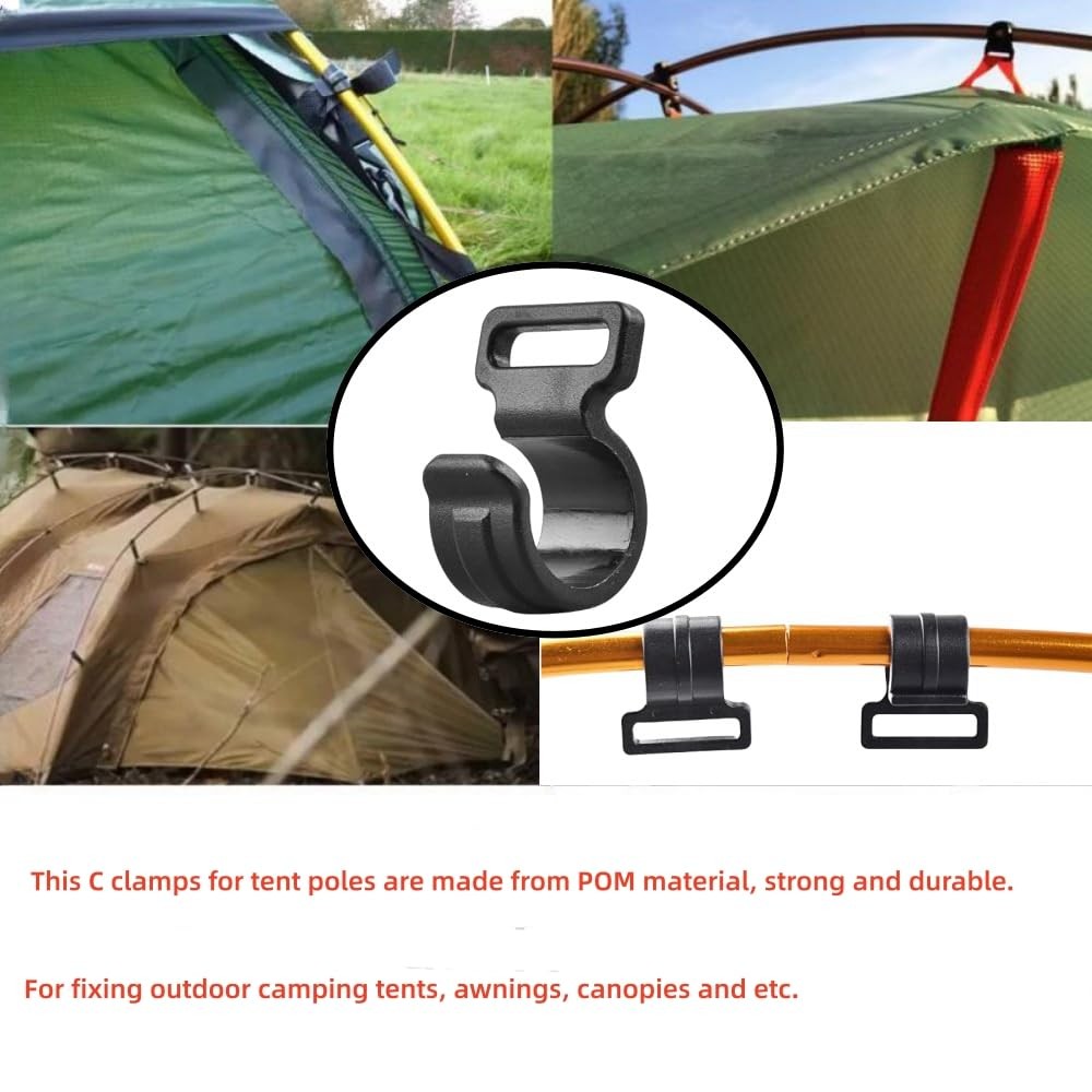 30Pcs Tent Pole Clips,C Clips for Tent, Attachment NO, Black