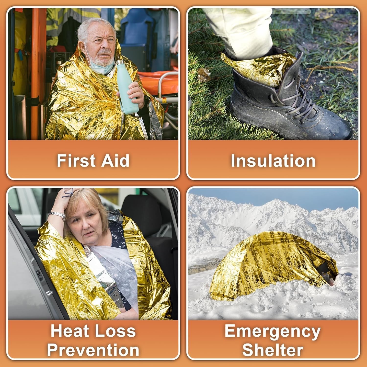 Rescue Blanket Rescue Foil Gold 210x160cm Pack of 6 Car, First Aid, Campin…