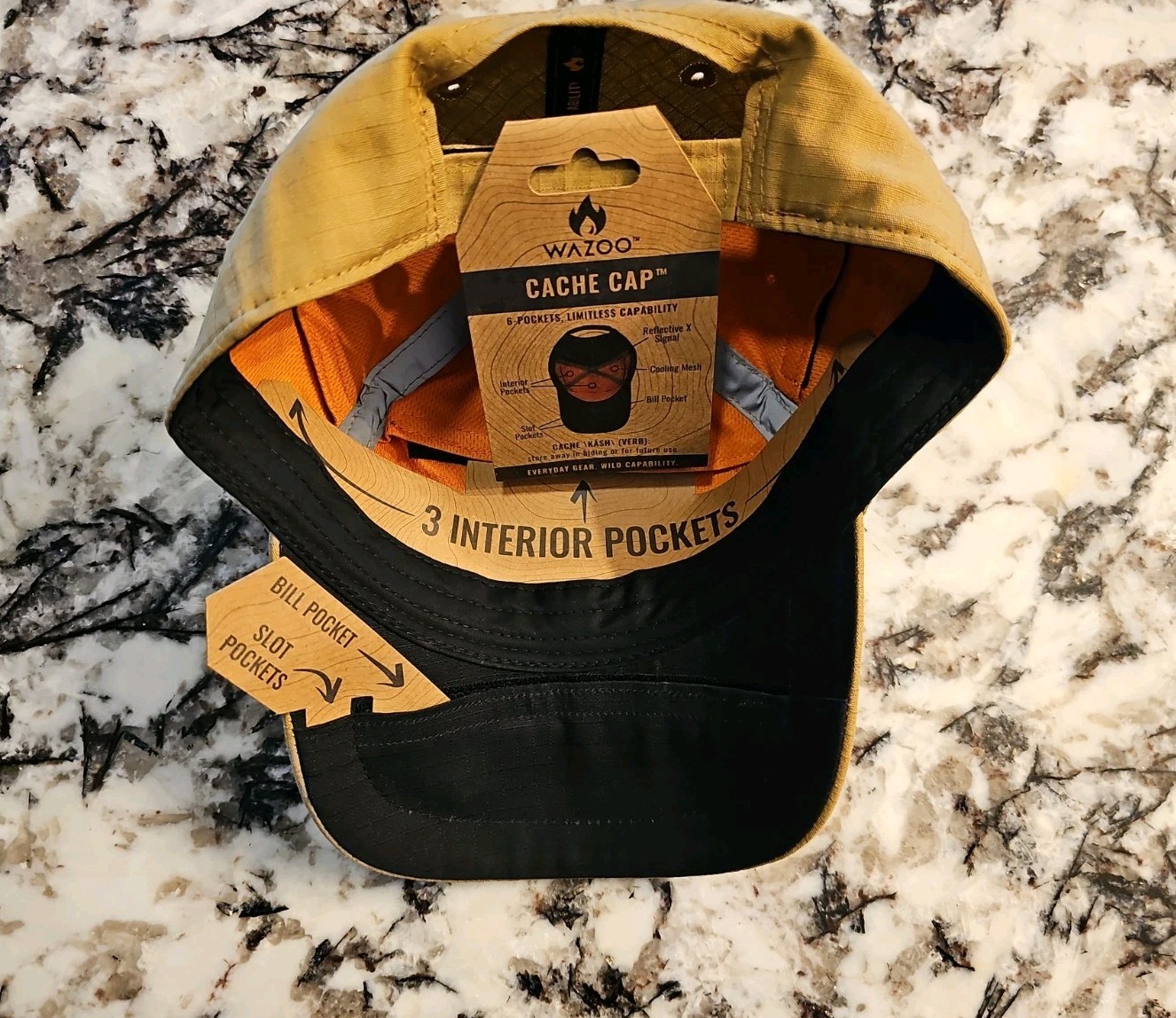 Wazoo Patch Cache Cap – 6 Secret Pocket Hat (Coyote Brown) Updated Version
