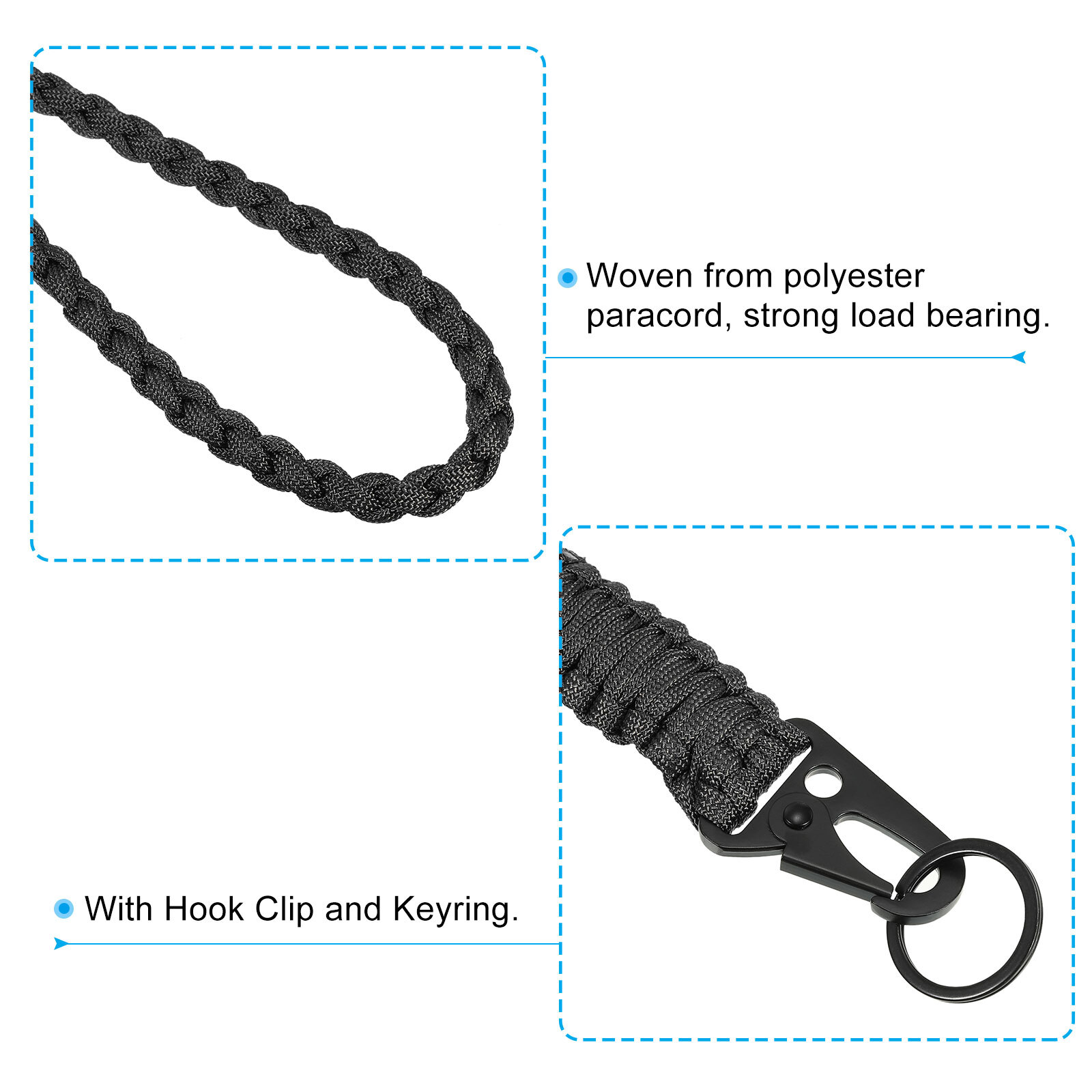 22″ Paracord Neck Lanyard Keychain Braided Strong Lanyard with Black