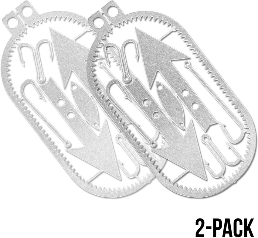 Readyman Dog Tag Survival Card 2-Pack w/ Arrowheads Fishing Hooks/Lure Band Saw