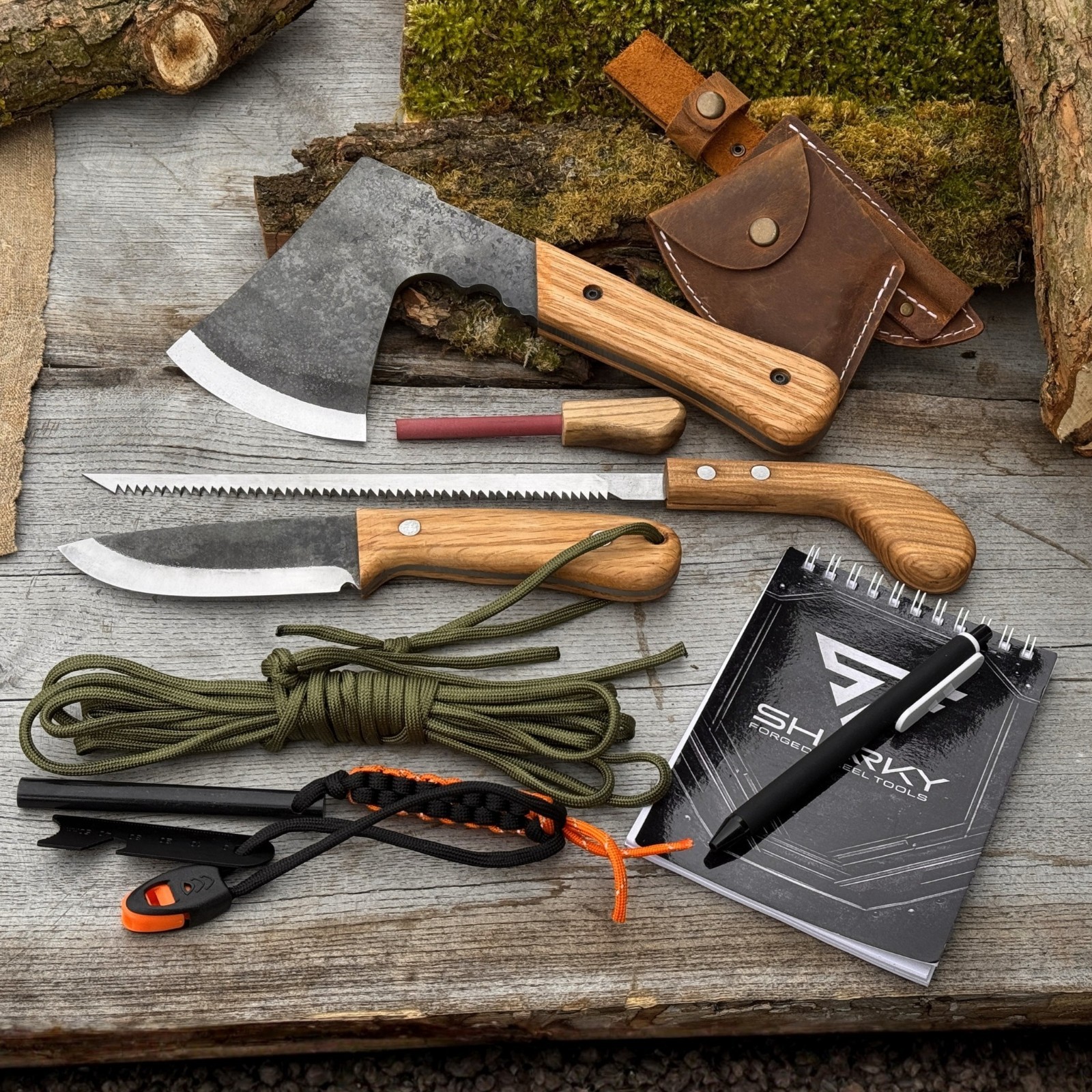 All in 1 Survival Bushcraft Camping Kit Axe Knife Saw Ferro Rod Sharpening Tool