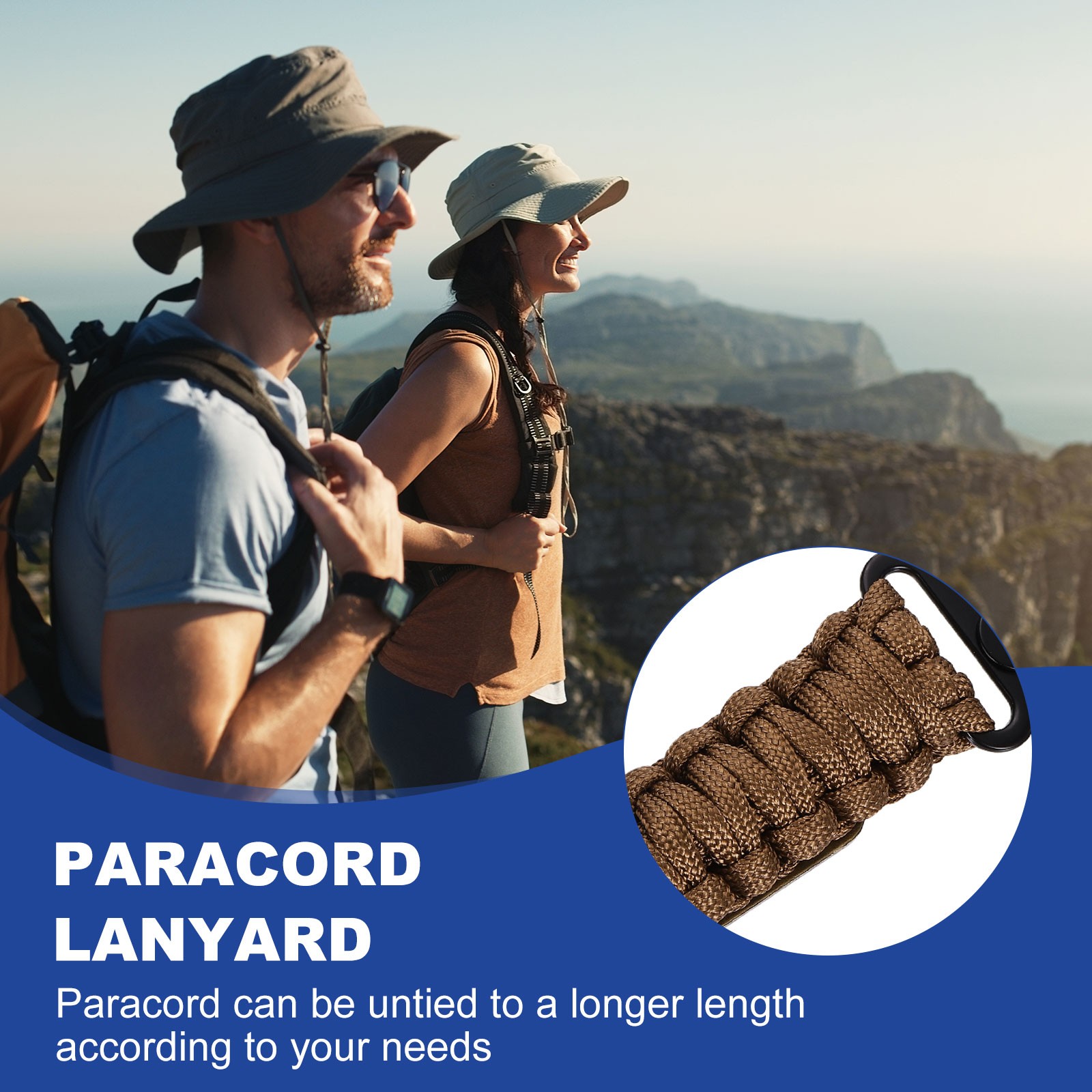 2Pcs Paracord Lanyard, Strong Lanyard with USA Flag, Brown, Grey