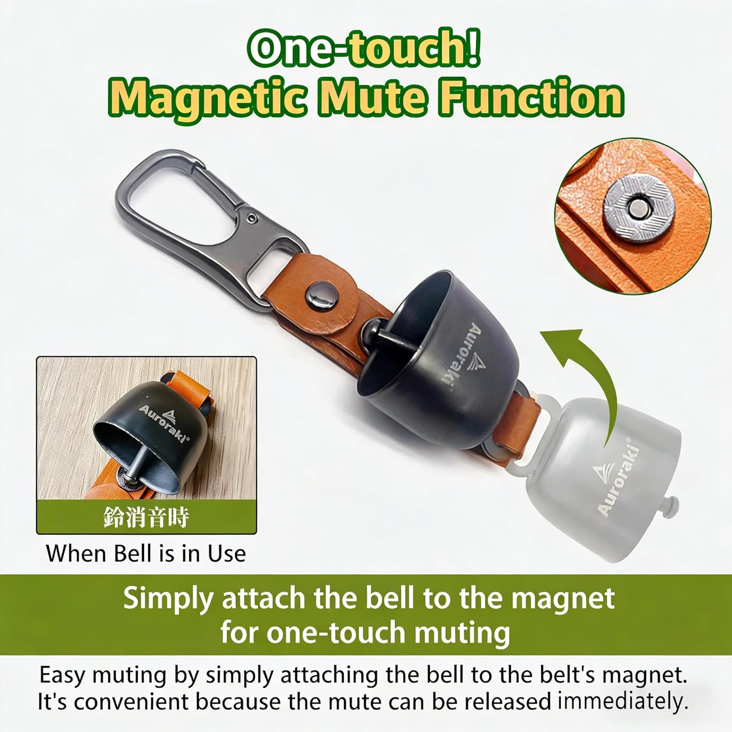 Auroraki’s Loud Bear Bell with Magnetic Silencer for Bear Deterrent, Survival, C