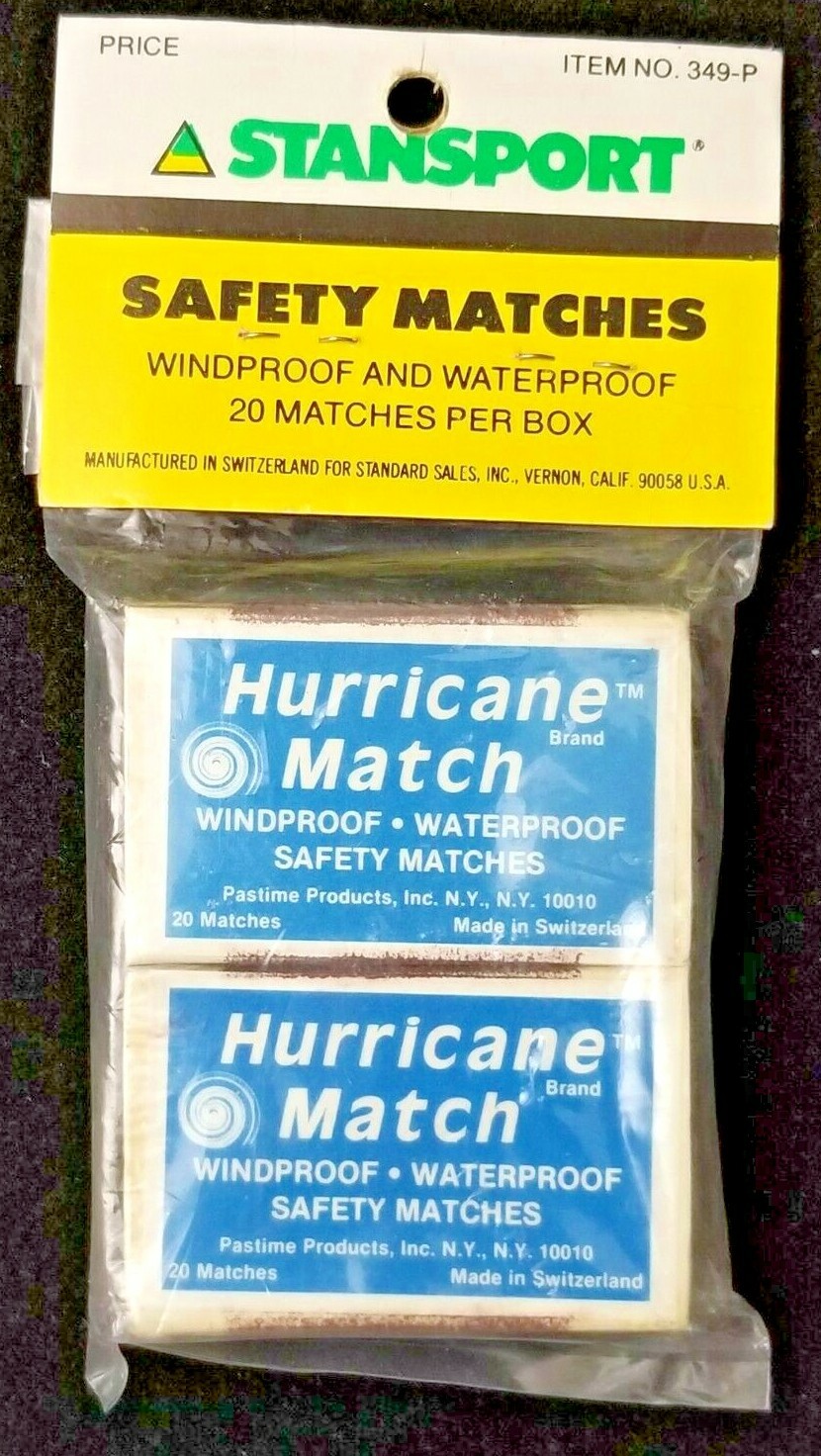 Hurricane Match Stansport Safety Matches Windproof Waterproof #349-P 20/ Box NOS