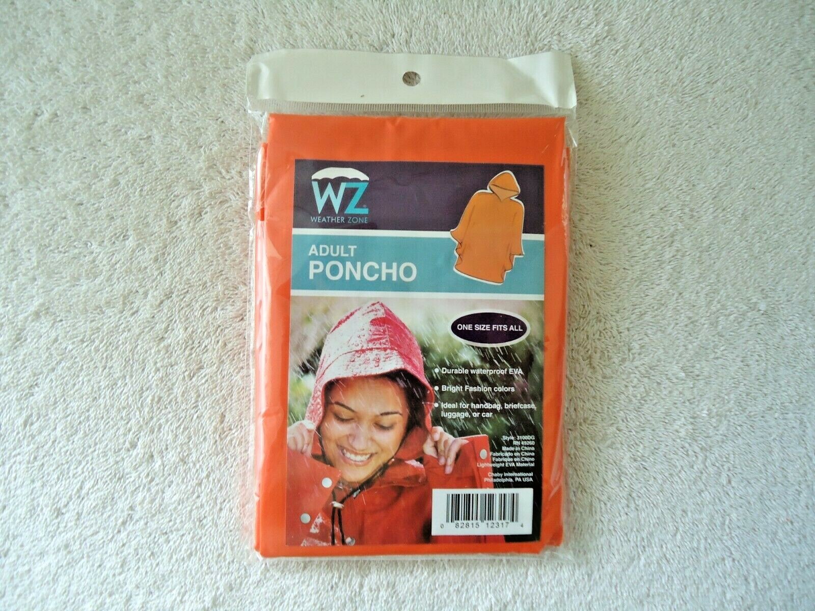 ” NIP ” Weather Zone One Size Fits All Orange Adult Poncho ” GREAT ITEM “