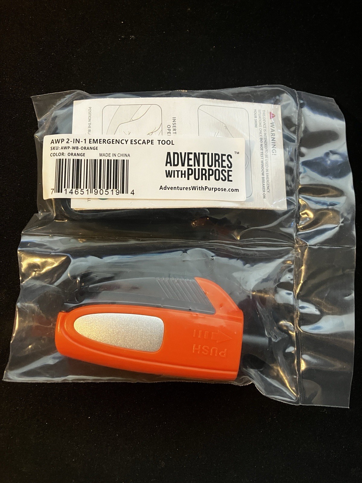 AWP 2-in-1 Emergency Escape Tool Window Spike & Seatbelt Cutter Brand New Orange