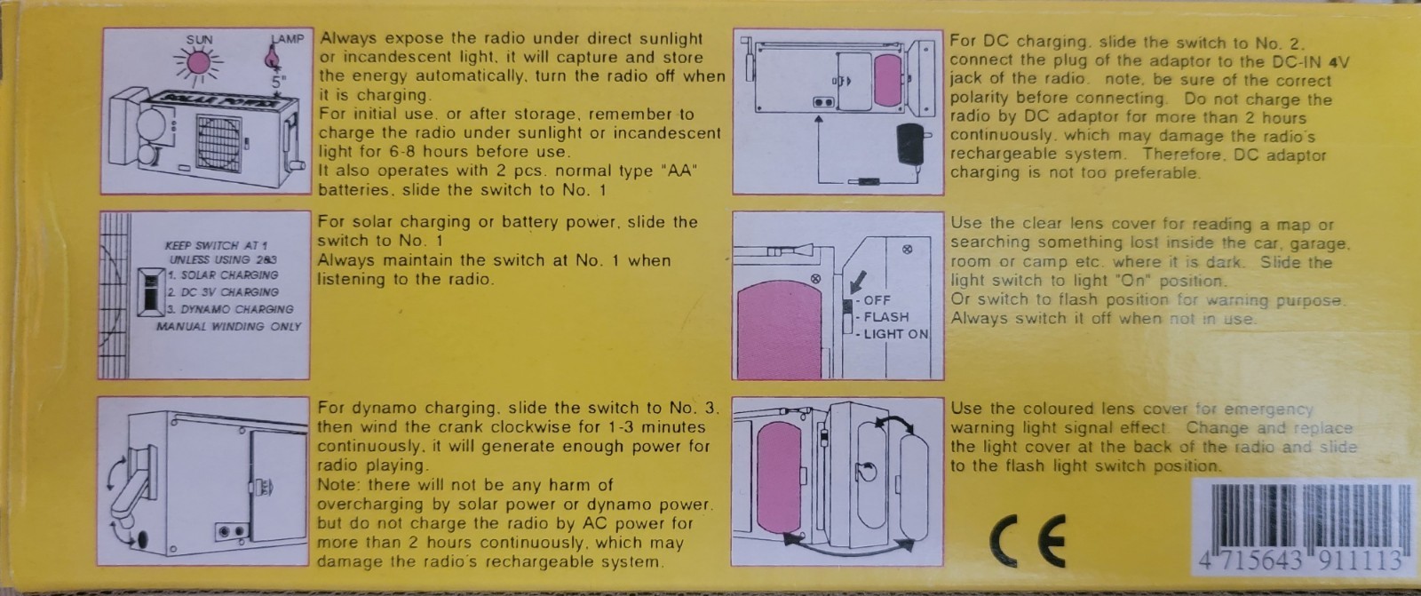 Solar, Battery,DC Crank AM/FM Radio,Flash Light Y2k