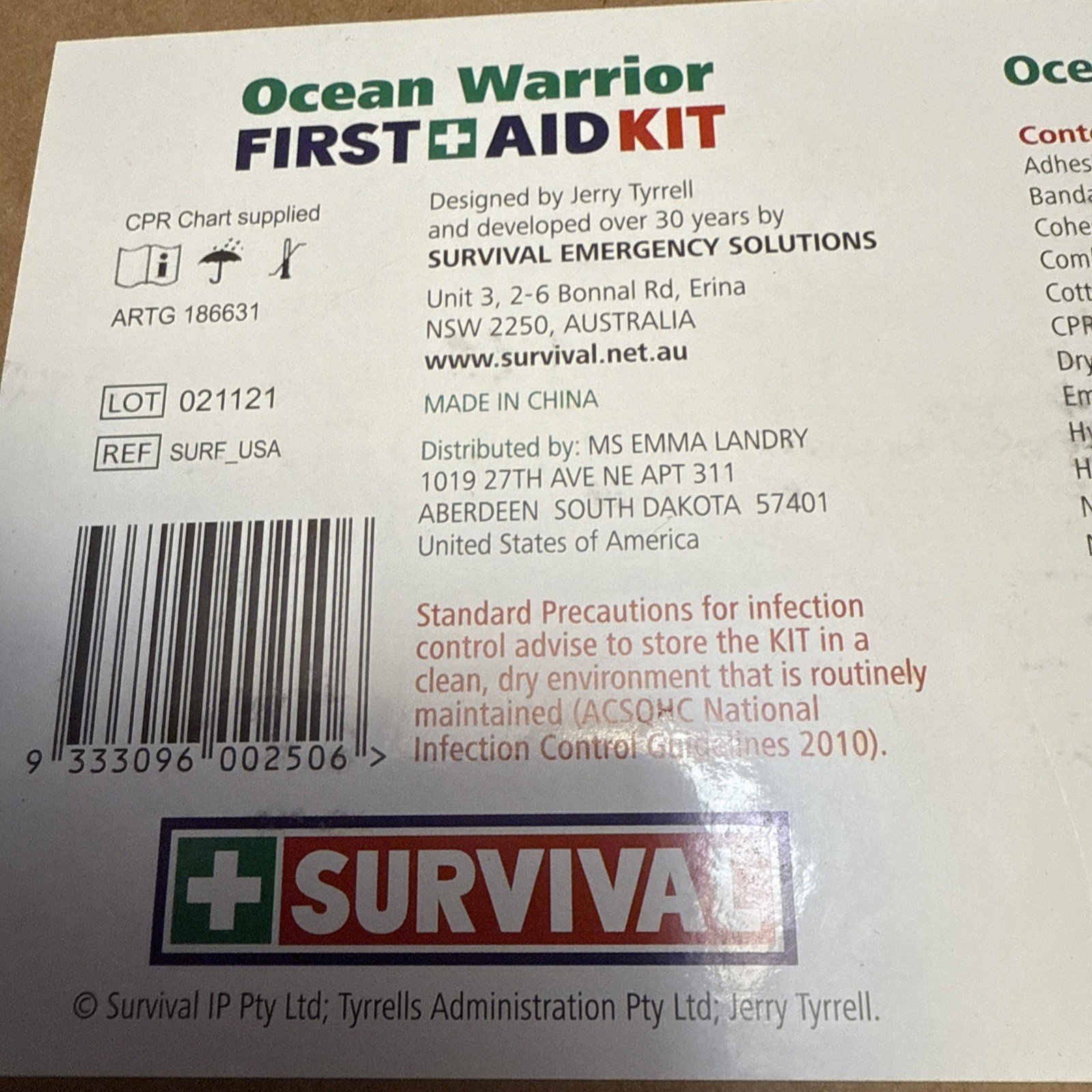 Ocean Warrior Boat First Aid KIT Bandage Saline Survival Brand New Unopened