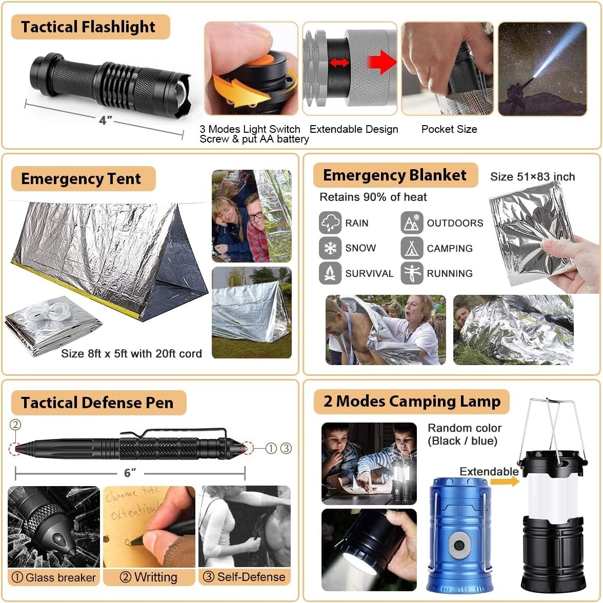 Emergency Survival Kit: 250 Pieces with Molle Bag & Tent for All Conditions