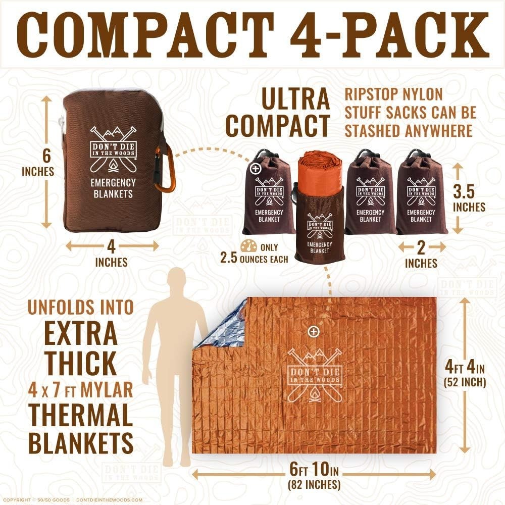 Ultimate 4-Pack Thermal Mylar Emergency Blankets – Waterproof & Ultralight