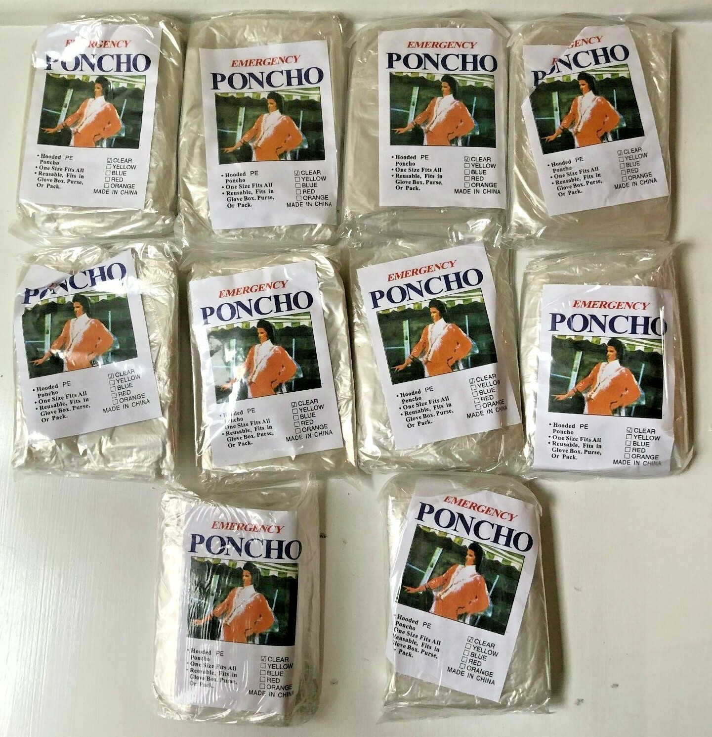 Lot of 10 Clear Ponchos Emergency Survival Bug Out Bag Prepper Camping