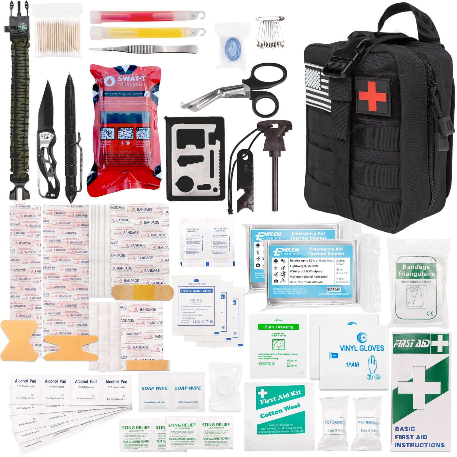 Emblem OD 242 Piece First Aid Survival Kit with Tourniquet | MOLLE Pouch with…