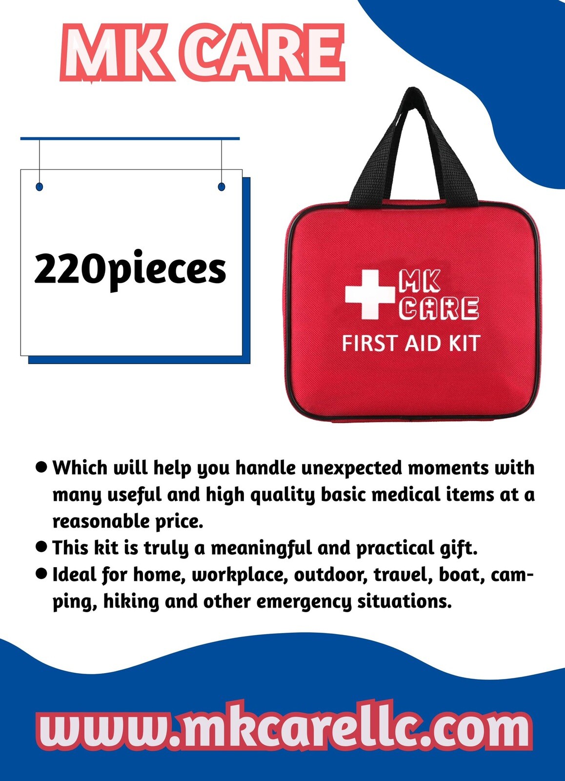 220 Pieces First Aid Kit All Purpose – Emergency Kit – Kits and adults
